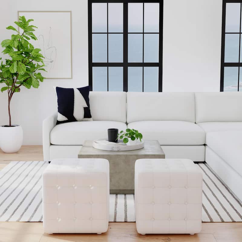 Leon Leather Ottoman - White