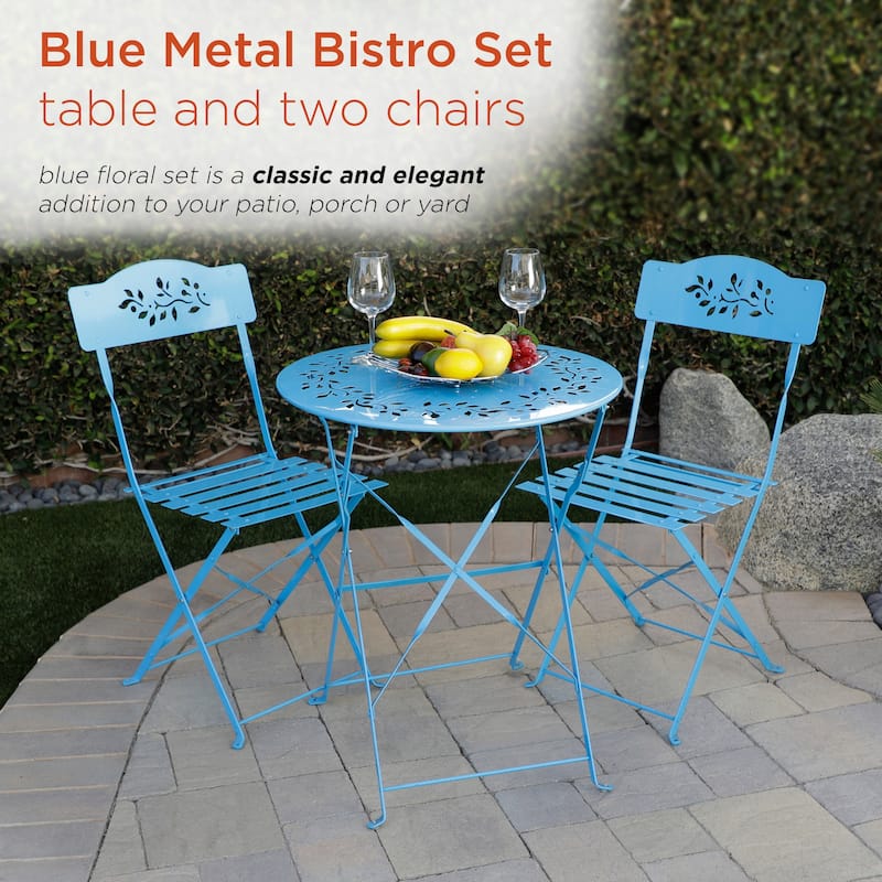 Alpine Corporation Indoor/Outdoor 3-Piece Bistro Set Folding Table and Chairs Patio Seating
