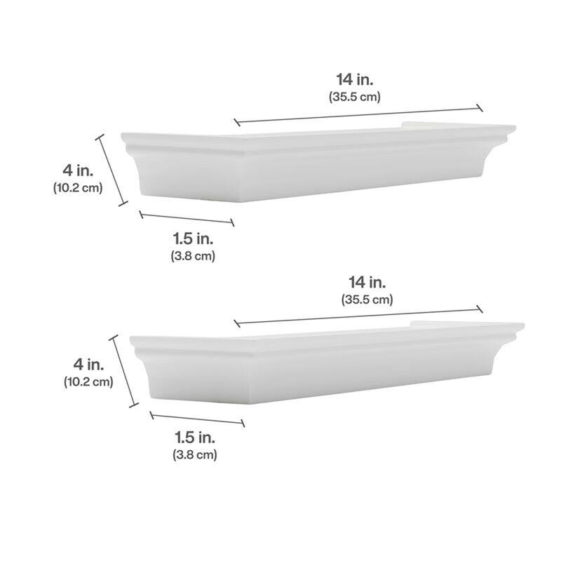 Melannco Set of 2 Melannco Floating Wall Shelves, 14 Inch, White