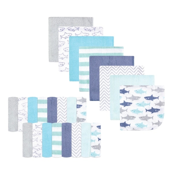 slide 1 of 1, Hudson Baby Infant Boy Rayon from Bamboo Washcloth Bundle, Sharks, One Size - Sharks - One Size One Size - Sharks