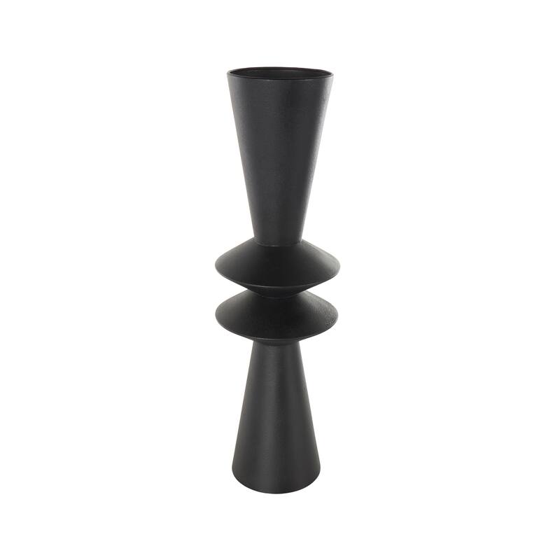 Black Metal Art Deco Fluted Decorative Vase
