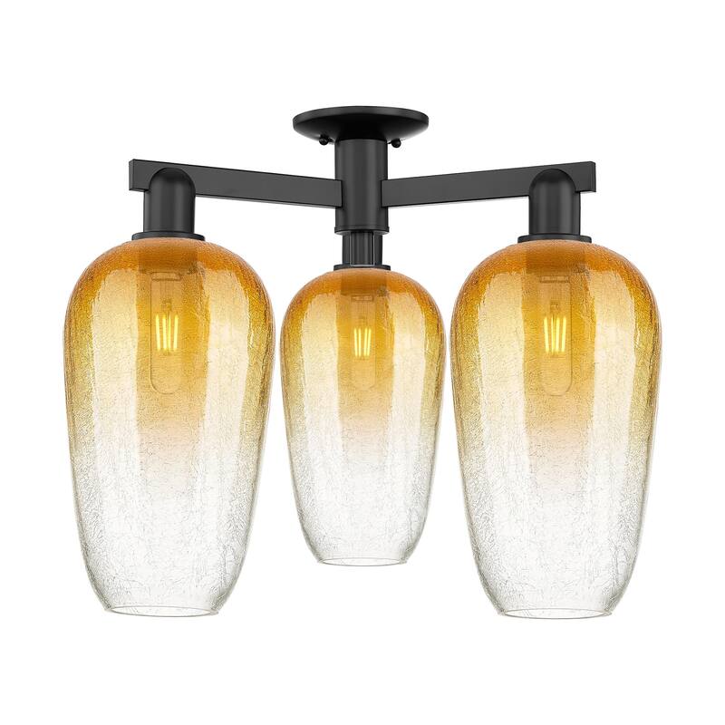 Innovations Lighting 716-3F-17-25 Brookhaven Flute Semi-Flush - Matte Black / Amber
