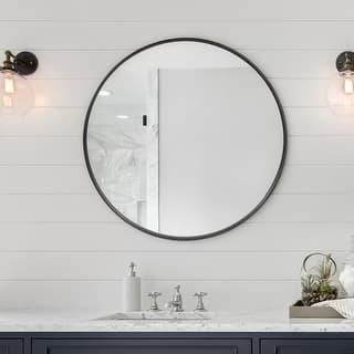 Allan Andrews Brushed Black Round Stainless Steel Framed Vanity Mirror - 30"D