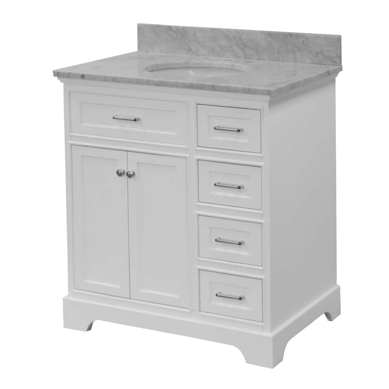 KitchenBathCollection Aria 36" Bathroom Vanity with Carrara Marble Top