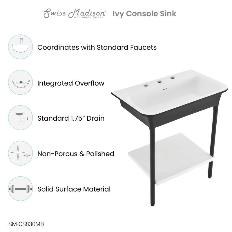 Swiss Madison SM-CS830 Ivy 25-1/2" Rectangular Solid Surface Console
