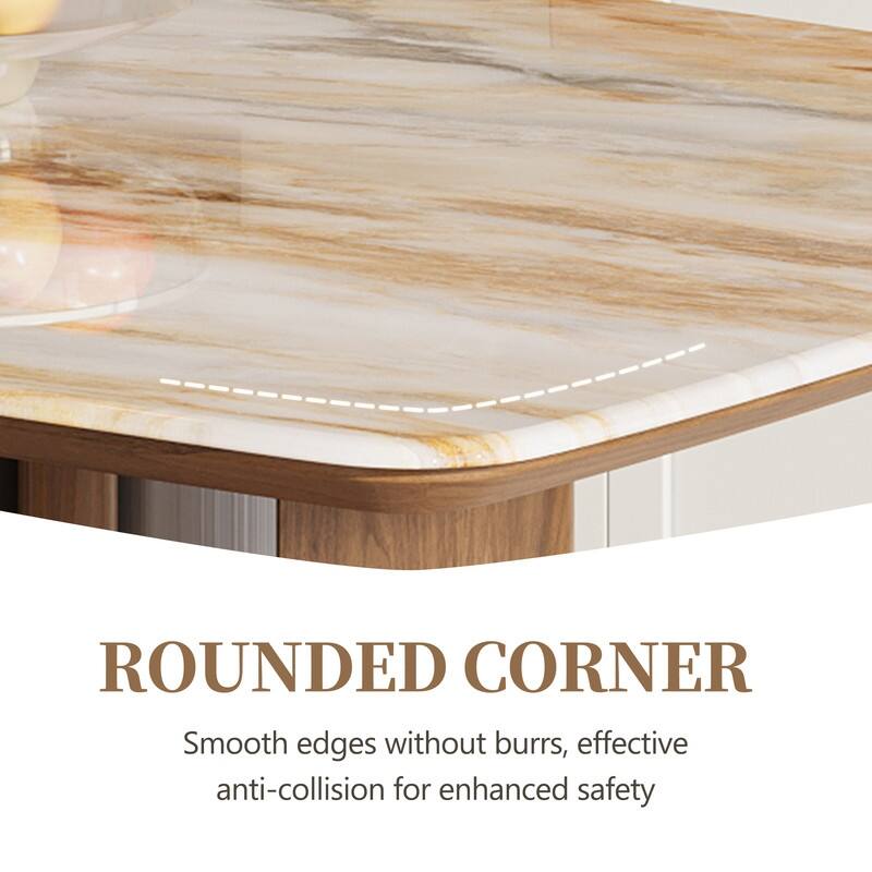 63" Modern Faux Marble Dining Table, Luxury Rectangular Kitchen Table with Wood & Metal Base, Seats 4-6