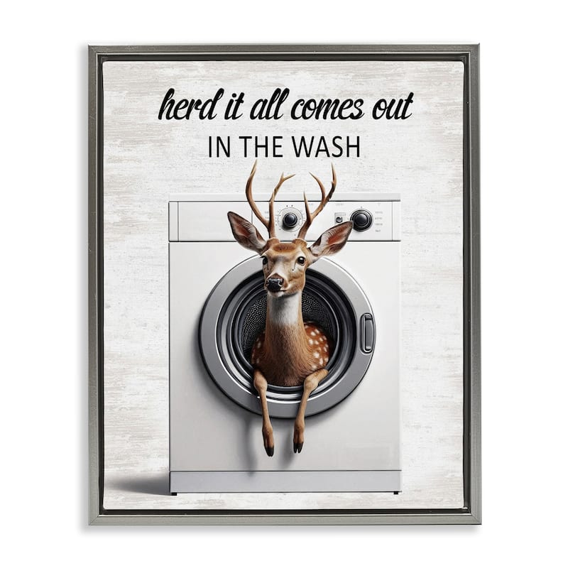 Stupell Herd It Comes Out In Wash Framed Floater Canvas Wall Art Design By Lettered and Lined - 25 x 31 - Grey