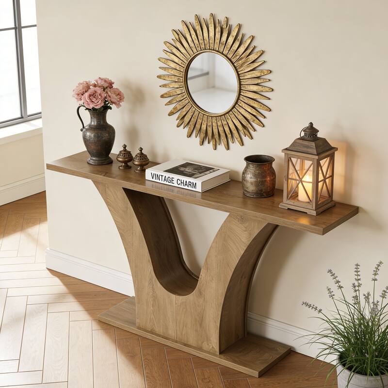 63-Inch Entryway Console Table with Curved U-shaped Base