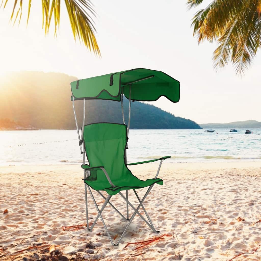 Foldable Beach Canopy Chair With Sun Shade Cup Holder 330LBS