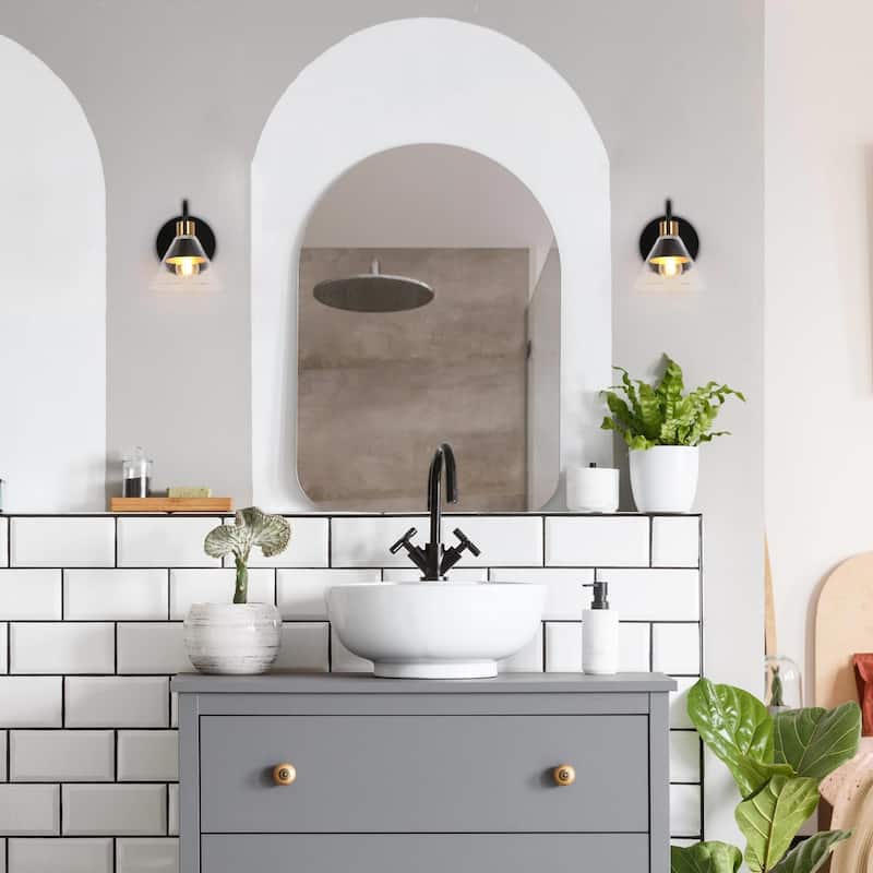 Petia Modern Farmhouse 1-Light Wall Scocnes Glass Bathroom Vanity Lights with Cone Shade - L 5.5" x D 6.7" x H 6.7"