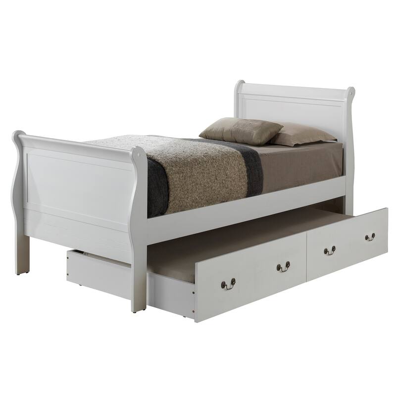 Wooden Twin Platform Bed with Trundle - 87" - White