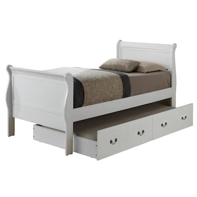 Wooden Twin Platform Bed with Trundle - 87" - White