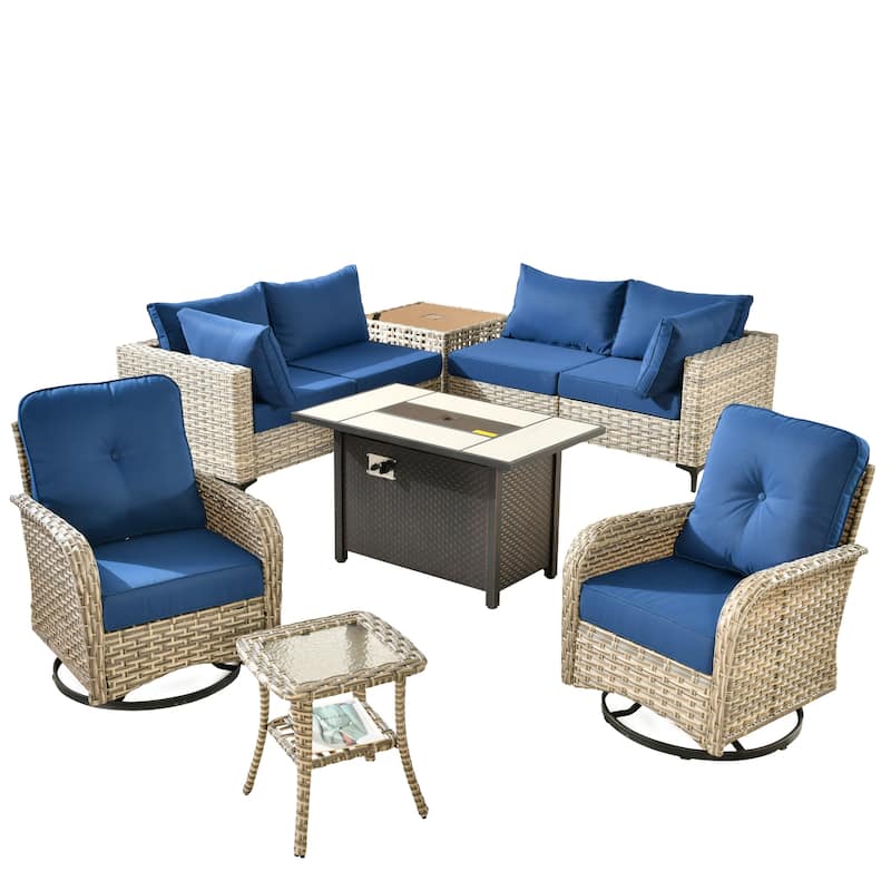 XIZZI 9-piece Patio Furniture Outdoor Wicker Chair Set with Fire Table