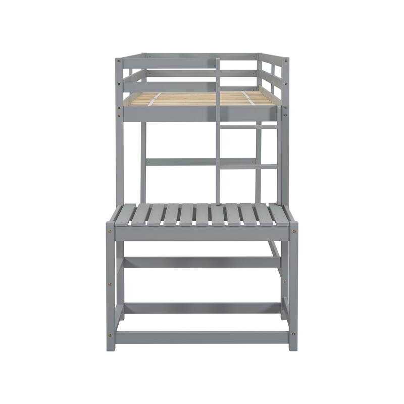 Twin High Loft Bed with Ladder landing Platform, Ladders, Guardrails
