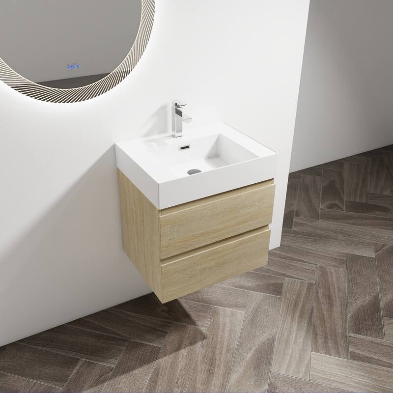 24/30/36 Single Sink Wall-Mounted Bathroom Vanity with Integrated Thick Edge Resin Sink
