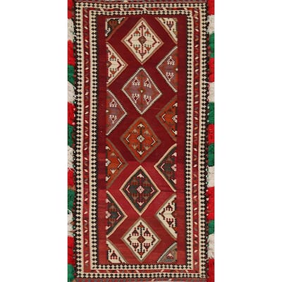 Kilim Qashqai Persian Vintage Runner Rug Hand-Woven Wool Carpet - 4'5"x 10'3"