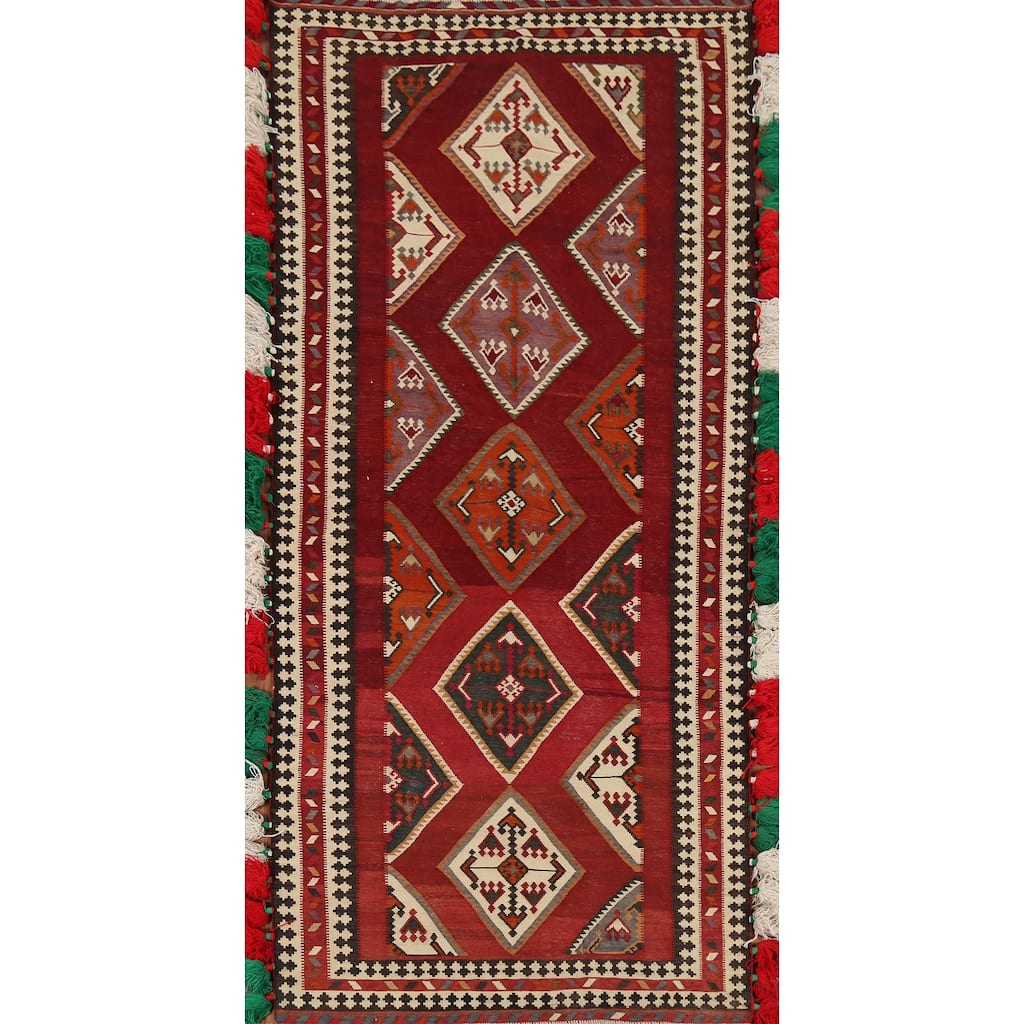 Kilim Qashqai Persian Vintage Runner Rug Hand-Woven Wool Carpet - 4'5"x 10'3"