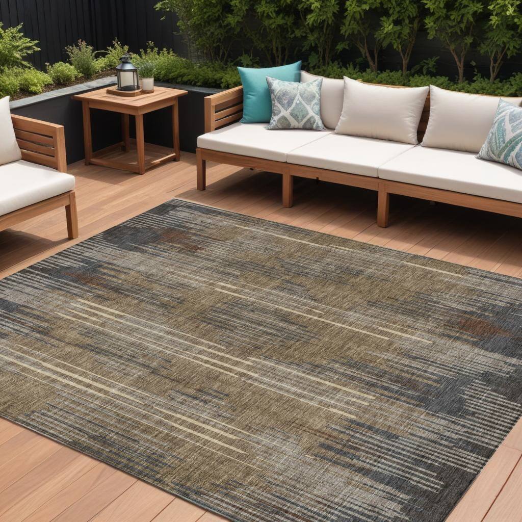 HomeRoots Striped Transitional Rectangle Outdoor Rug