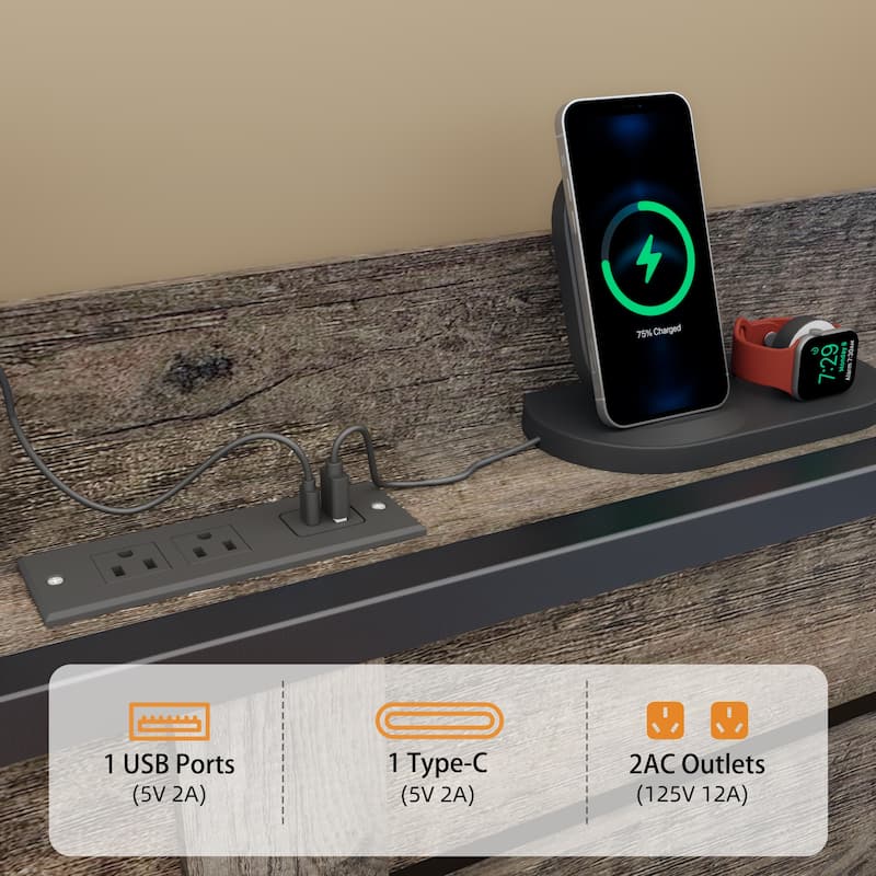 Queen/King Bed Frame with Storage Headboard, 12 Drawers, LED Lights, Charging Station, Metal Platform with Strong Slats Support