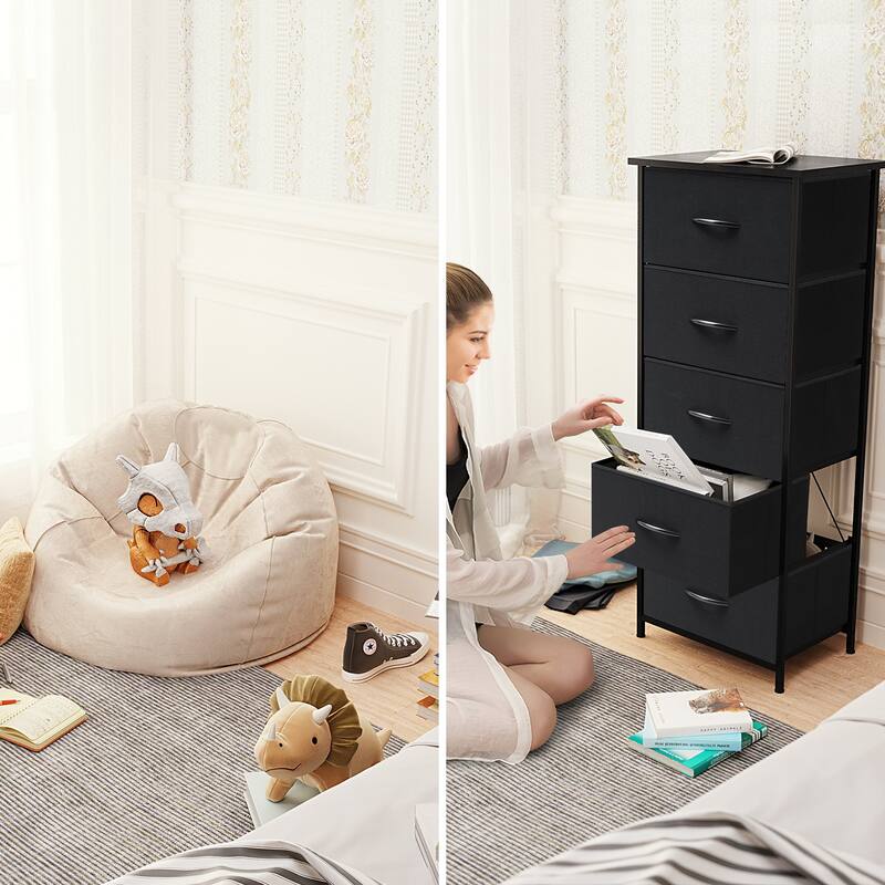 Home Bedroom Furniture 5-drawer Chest Vertical Storage Tower - Fabric Dresser