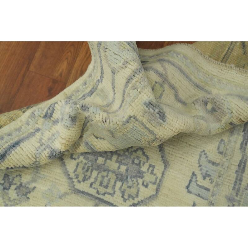 Vegetable Dye Floral Oushak Turkish Runner Rug, Floral Geometric Carpet - 12' 4'' X 2' 8''