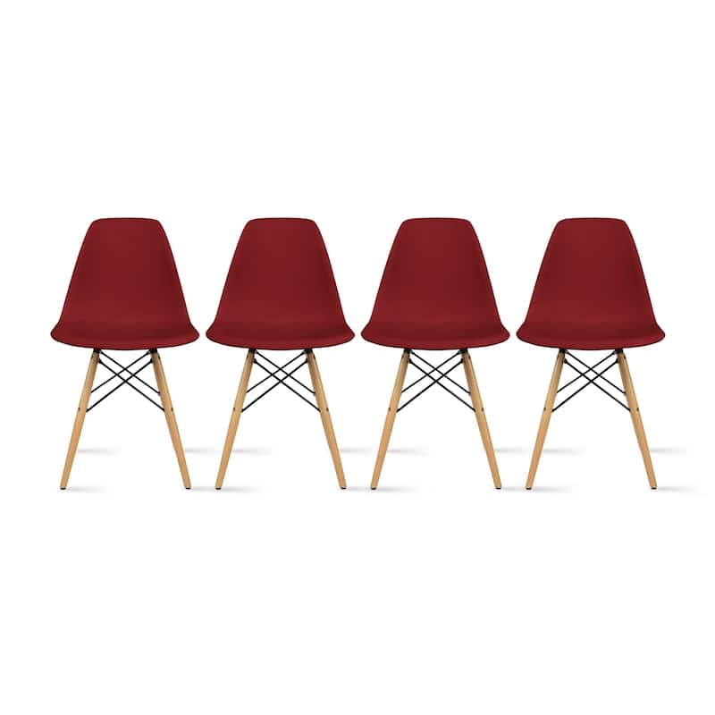 Molded Dining Side Chairs For Kitchen Eiffel Metal Legs Design Bedroom Waiting Room (Set of 4) - Red