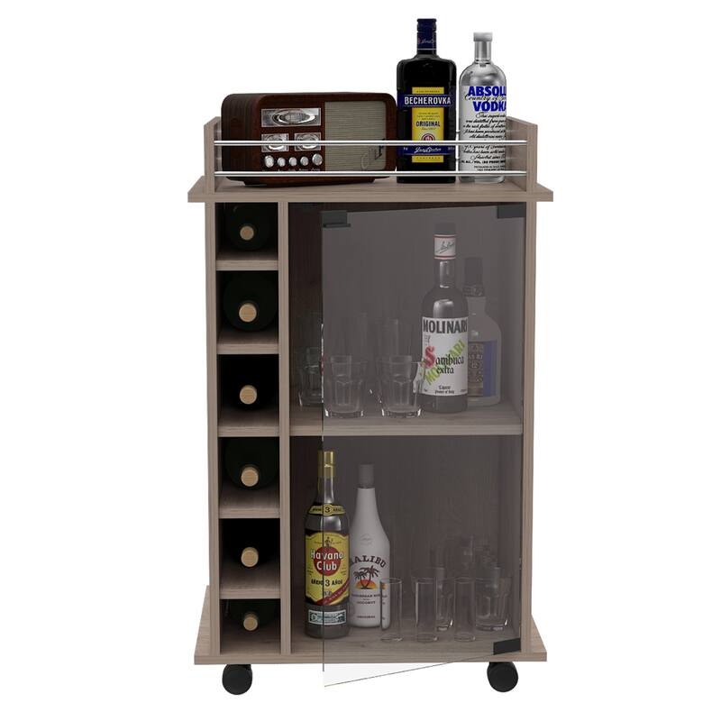 TUHOME Dukat Bar Cart,Two Shelves, Six Built-in Wine Rack and Four Casters - N/A