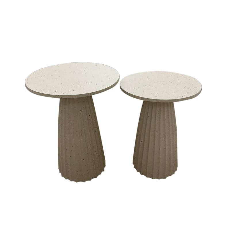Solid Side Table with Chiseled Base - 20" - Beige