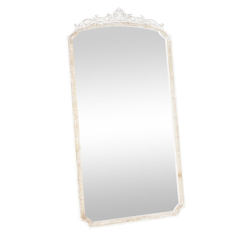 Wooden Scroll Tall Arched Wall Mirror with Scroll Details - Cream - Roche River Decor