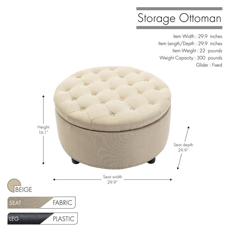Porthos Home Nala Fabric Round Storage Ottoman