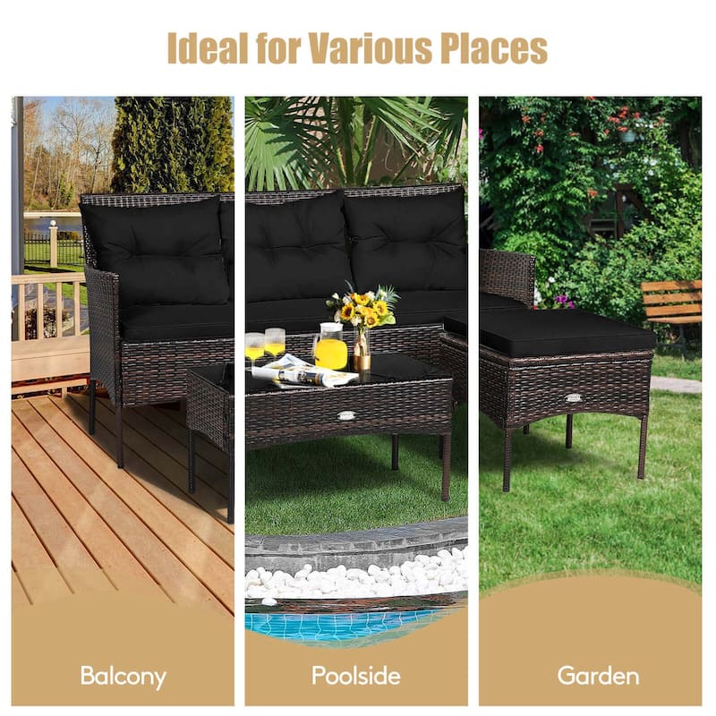 Costway 3PCS Patio Rattan Furniture Set 3-Seat Sofa Cushioned Table - See details