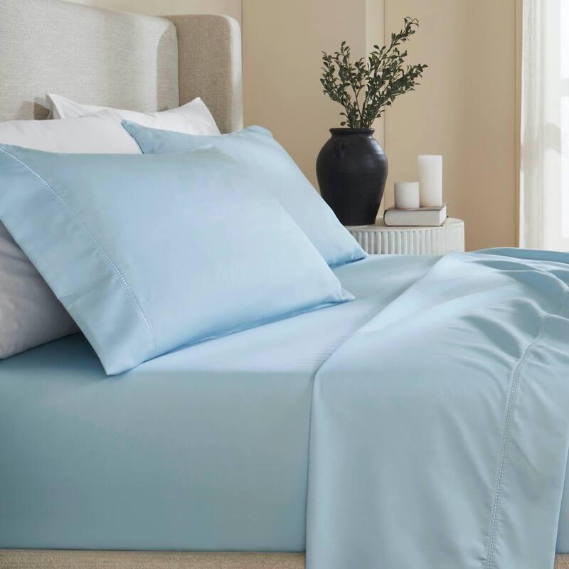 Superior Pandora Cotton Blend Embroidered 600 Thread Count Sheet Set - Split King - Blue