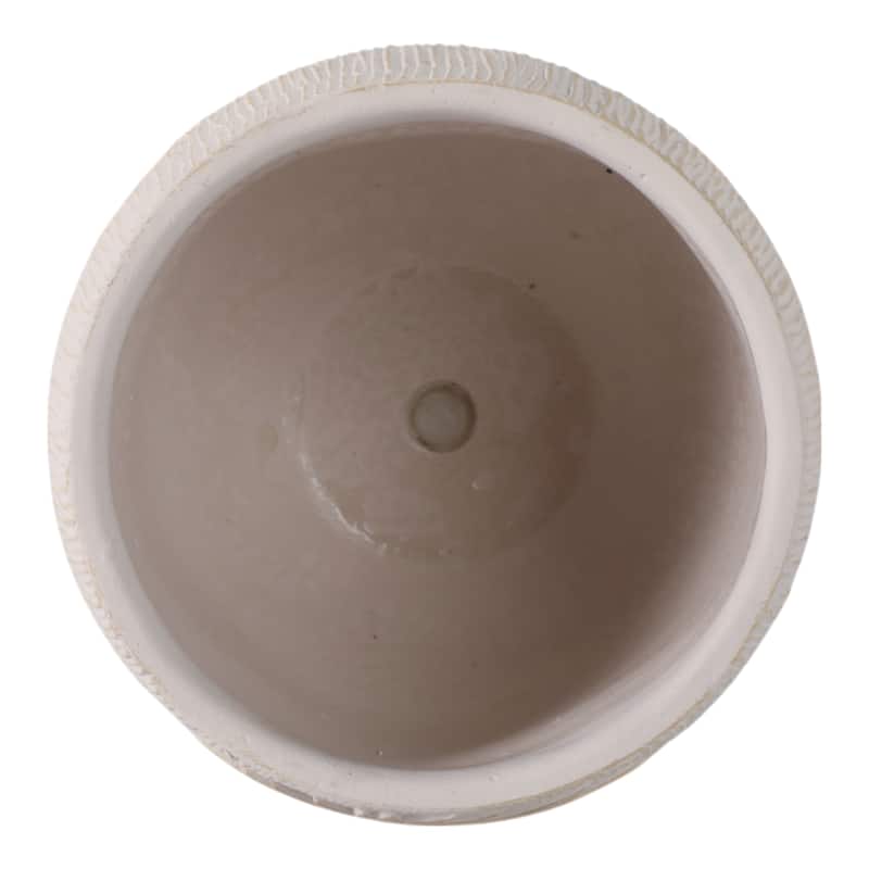Pottery and Cement Round Planter with Carved Botanical Texture