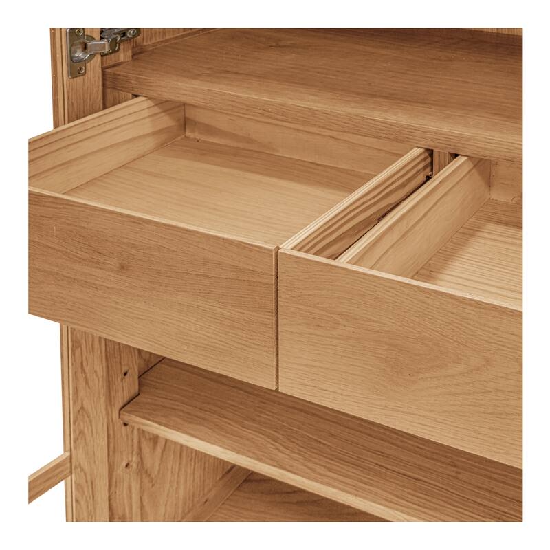 NADAAL STUDIOS Virelle Tall Cabinet, Glass Front with Molding Detail and Solid Oak Frame, Natural