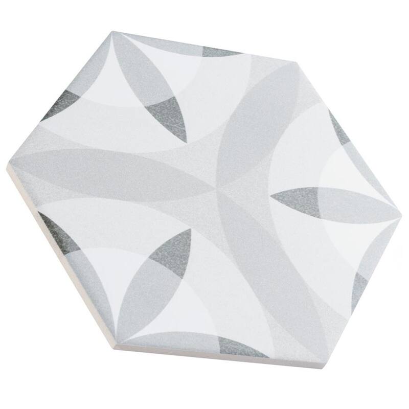 Merola Tile Hexatile Matte Nature Black & White 7" x 8" Porcelain Floor and Wall Tile