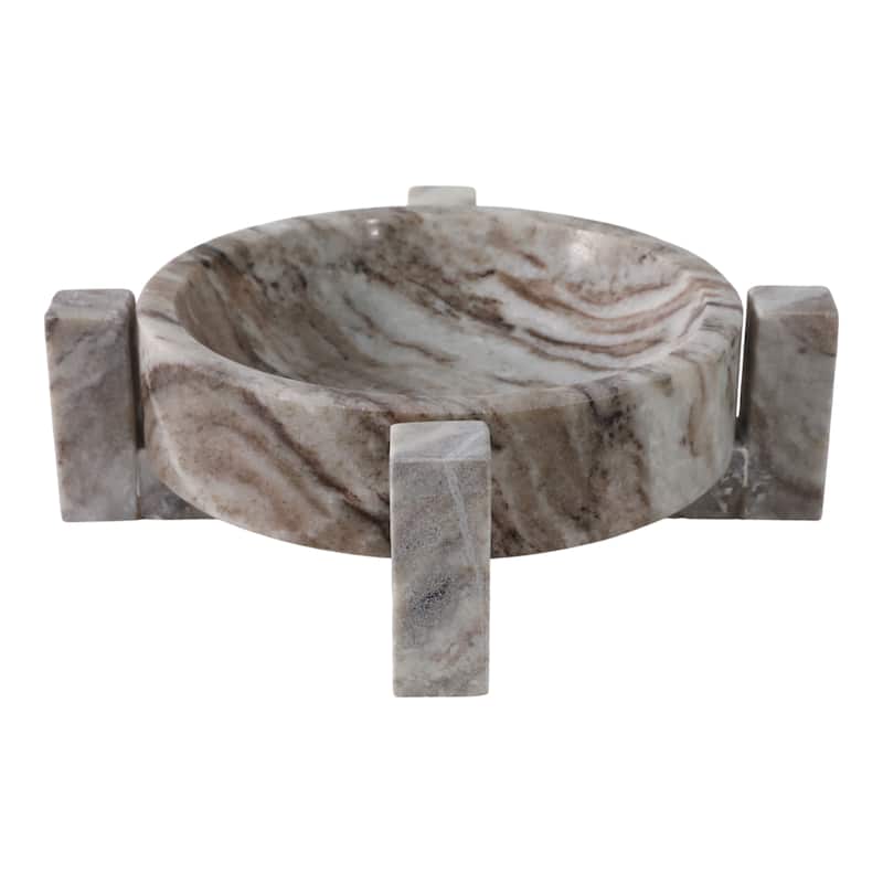 Stone Marble Bowl Sleek Sculptural Base and Modern Decorative Design - 10" x 10" x 3"