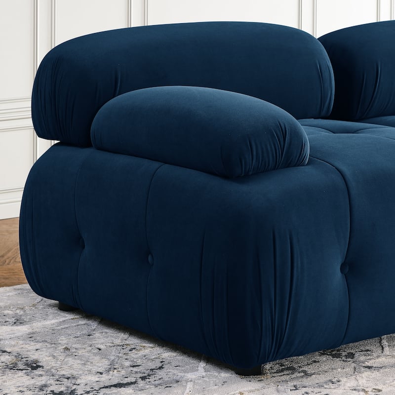 Blue 93'' L-Shaped 4 Seat Modular Sofa with Reversible Ottoman and Sturdy Wood Frame for Living Room, Apartment