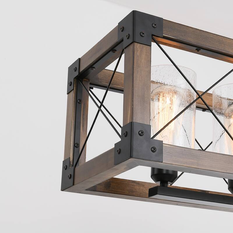 5-Light Farmhouse Kitchen Island Chandelier with Solid Wood Accent