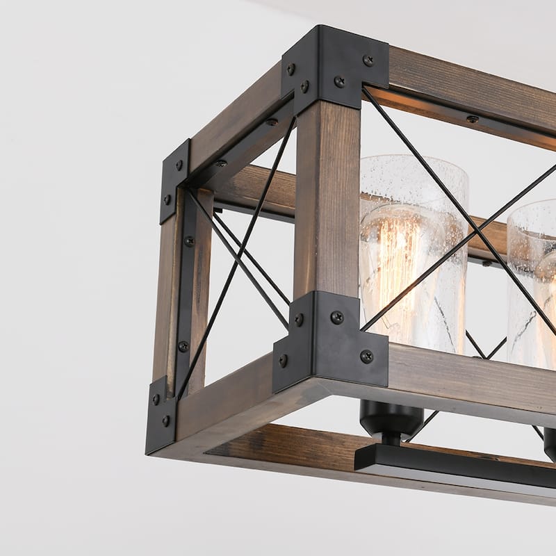 Farmhouse Wood 5-light Linear Chandelier Wire Mesh Cage Island Lights