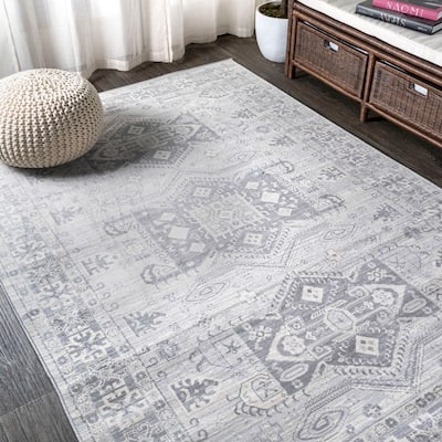 JONATHAN Y Verona Modern Persian Vintage Medallion Light Grey/Blue Distressed Area Rug