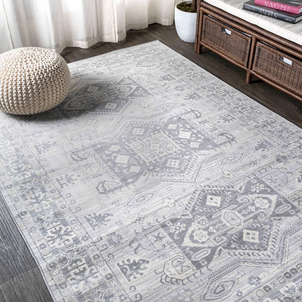 JONATHAN Y Verona Modern Persian Vintage Medallion Light Grey/Blue Distressed Area Rug