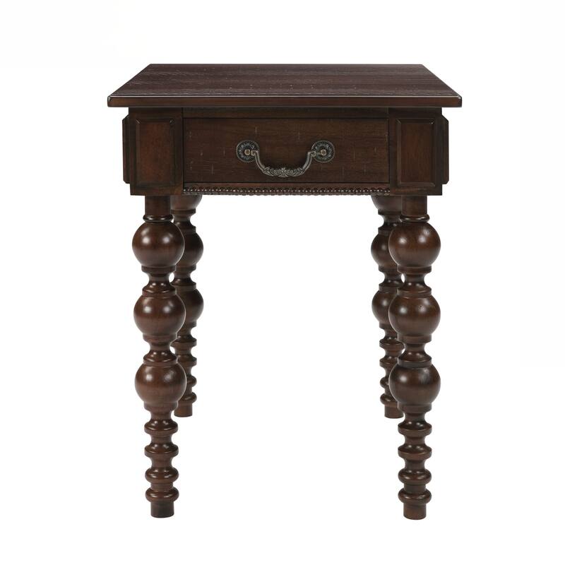 Solid Wood End Table with Drawer, Easy Assembly Vintage Narrow Sofa Side Table for Living Room