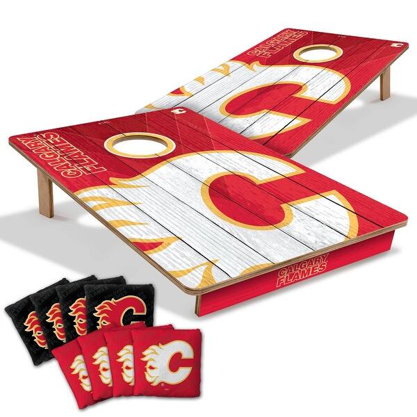 slide 2 of 7, Calgary Flames NHL Tailgate Cornhole Board Set Include Carrying Case