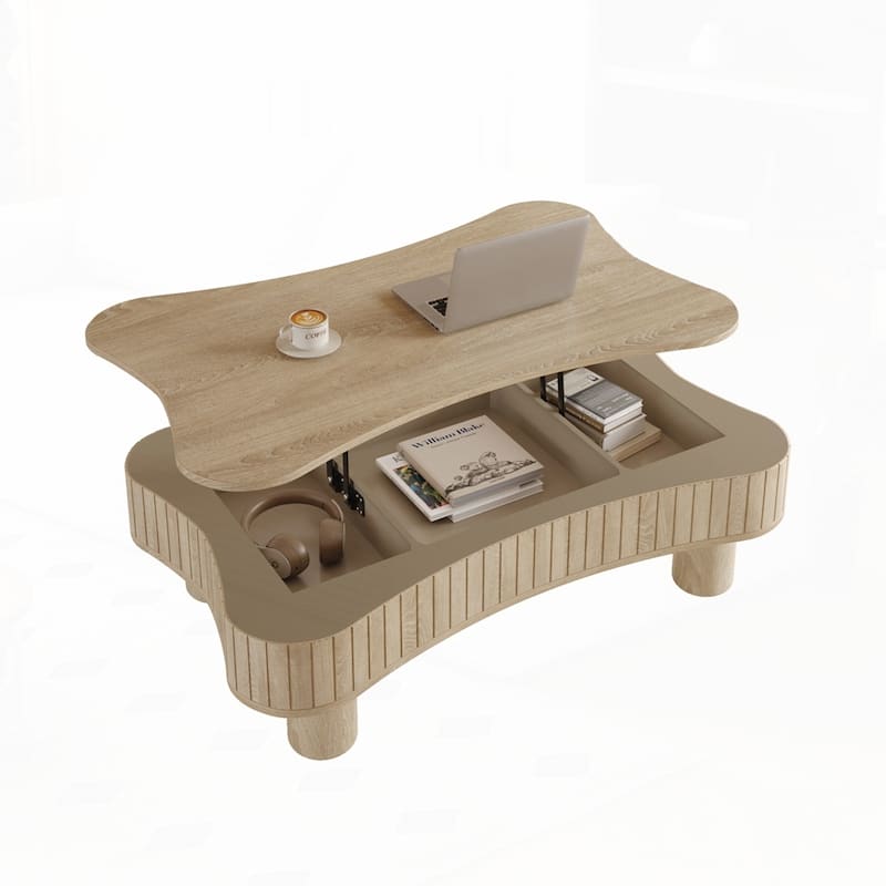 Lift Top Coffee Table with Fluted Panel Hidden Storage