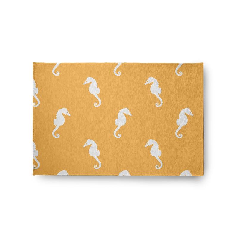 Sea Horses Beach Style Chenille Area Rug - Egg Yolk Yellow - 24" 36"