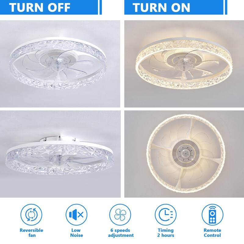 Modern Ceiling Fan Light, Remote, Dimmable LED, 6-Speed, Quiet, Flush Mount