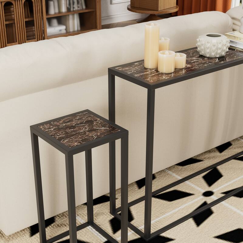 Anmytek Narrow Console Table Set 3 Piece Black Metal Frame,Living Room,Entryway