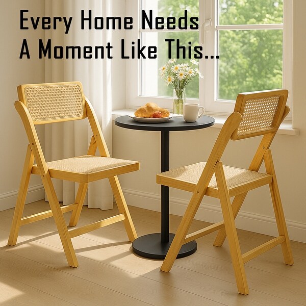 Set of 2 Scandinavian Bamboo/Rattan Folding Outdoor Chairs - On