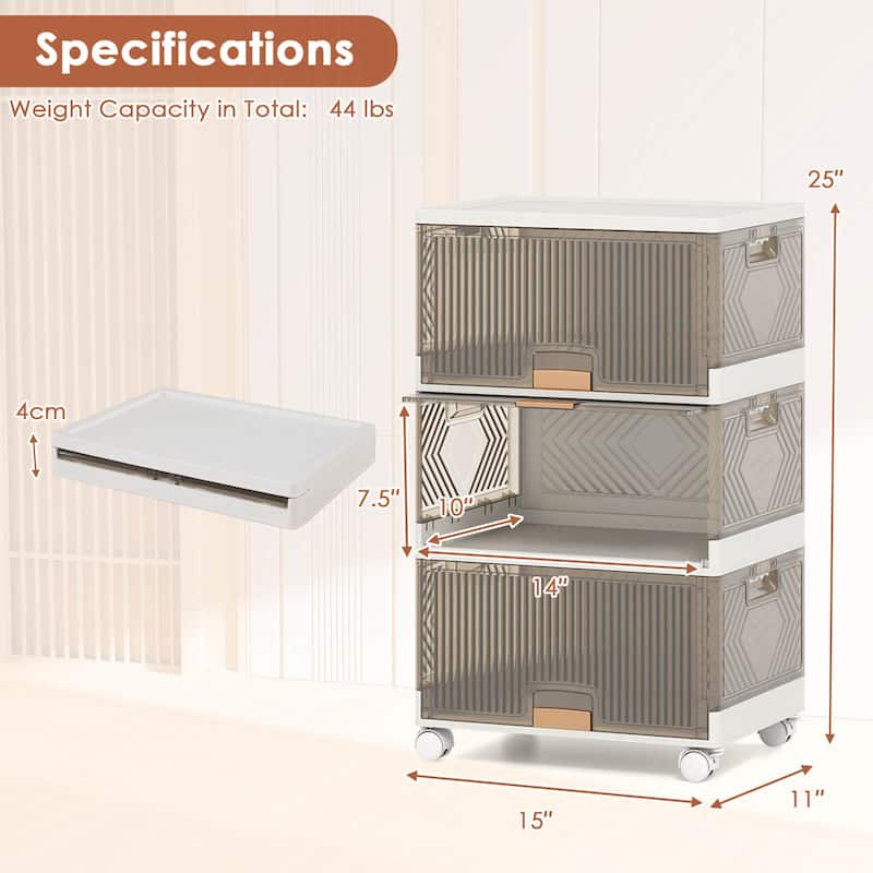 Costway 3-Cube Stackable Storage Bins with Detachable Wheels 13.5Gal - See Details