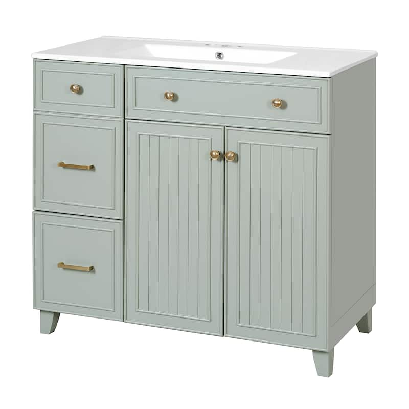 Roomfitters 36" Bathroom Vanity with Ceramic Sink, Soft Close Doors, Adjustable Shelves, Standard & Double Drawers